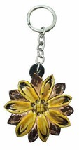 Sunflower Painted Leather Key Ring Key Chain Novelty Western Horse Saddle Charm - £3.91 GBP