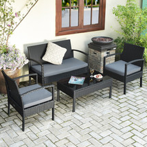 4PCS Outdoor Patio Rattan Furniture Set Cushioned Sofa Coffee Table Gard... - £251.47 GBP