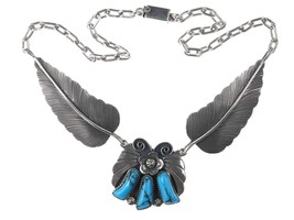 Large Southwestern Sterling/howlite Feather pendant necklace. - £223.44 GBP