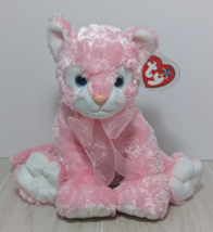 Ty Beanie Buddy Carnation Pink White Cat blue eyes ribbon bow w/ tag 2004 - $44.54