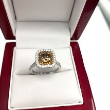 GIA 1.88 Ct Cushion Fancy Orangy Brown Diamond Engagement Ring 14k White Gold - £3,631.10 GBP
