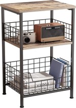 X-Cosrack End Table,Industrial Retro Side Table Nightstand Storage, Brown&amp;Black - £36.97 GBP