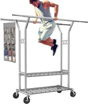 Heavy Duty Clothes Rack, Rolling Clothing Rack With Shelves Load 620 Lbs, Double - £120.31 GBP