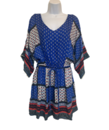 American Eagle Women&#39;s XS Blue Red Patchwork Print Boho Flowy Mini Dress - $23.36