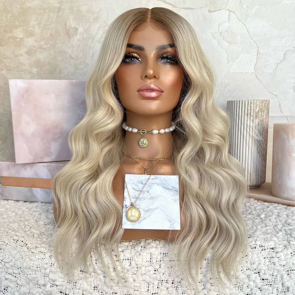 AIMEYA Body Wave Synthetic Lace Front Wig Ombre Blonde Synthetic Lace Wigs f - £47.98 GBP+