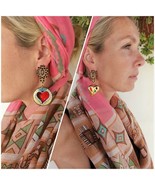 HandPainted Wood Art inspired Earrings. Heart stud earrings. Stainless s... - £33.92 GBP