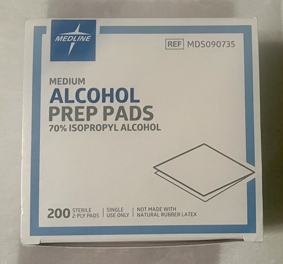 200 Ct Medline MDS090735 Medium Alcohol 2-Ply Prep Pads Sterile Non Latex - $11.00
