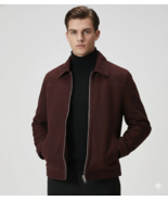 Pure Suede Burgundy Genuine Men&#39;s Jacket Handmade Lambskin Causal Motorc... - $210.62 CAD+