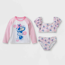 Toddler Girls&#39; Minnie Mouse Long Sleeve Rash Guard Set - Pink 12M - £19.42 GBP