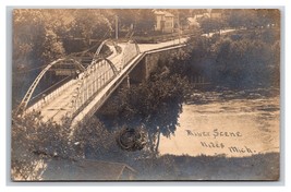 RPPC Dowagiac River Bridge Niles Michigan MI Cass County UNP Postcard Y16 - £27.22 GBP