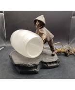 Antique Bronze Mednat Girl Pushing Frosted Glass Barrel lamp Untested No... - £205.47 GBP