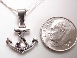 Small Anchor and Rope 925 Sterling Silver Pendant  boating sailing ocean boat - $9.89