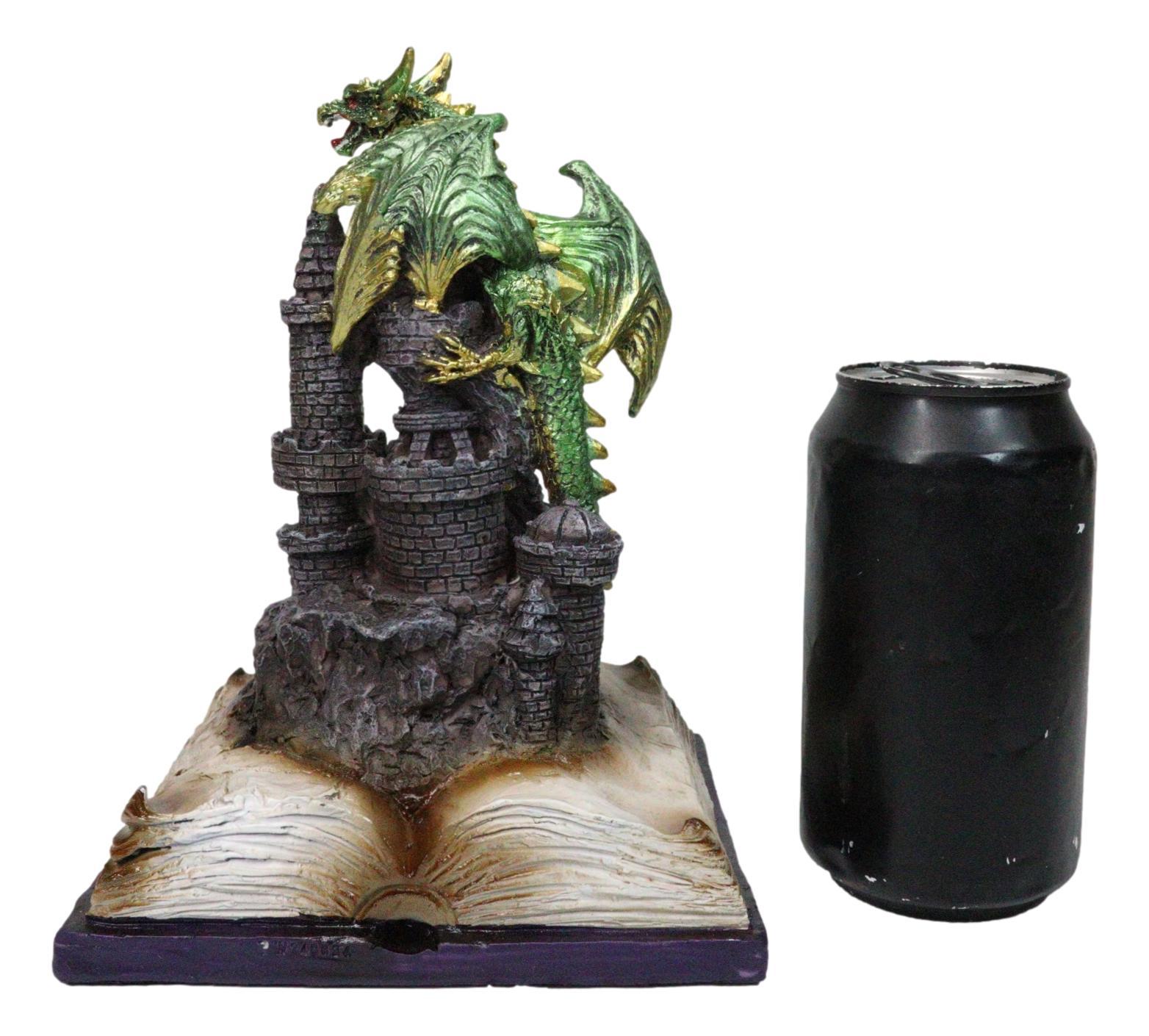 Medieval Green Dragon Perching On LED Castle With Book of Spells Figurine Item image 8