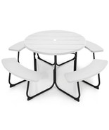 White Outdoor Metal and HDPE Picnic Table Bench Set with Umbrella Hole -... - $405.49