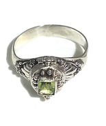 Sterling Silver Bali Emerald  Cut Peridot Poison Ring - £35.31 GBP