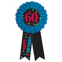 60th Birthday Award Ribbon Party Supplies Metal Button 1 Per Package - £4.05 GBP