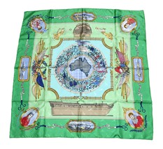 Hermes Scarf Le Geographe 90 cm silk green geography Carre map 35&quot; - £483.29 GBP