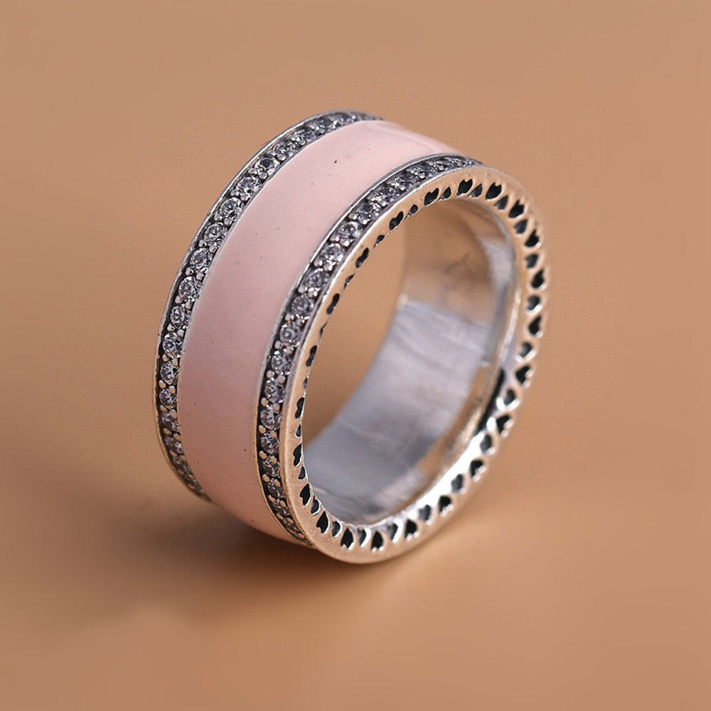 925 Sterling Silver Hearts, Soft Pink Enamel & Clear CZ For Women