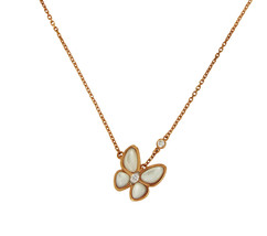 Van Cleef &amp; Arpels Two Butterfly Rose Gold Mother of Pearl with Diamond Pendant - £2,957.61 GBP