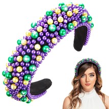 Mardi Gras Pearl Headbands for Women Wide Padded Hair Hoop with Faux Pearl Spark - £26.78 GBP