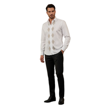 Men CEREMONIA Turkey Shirt 100% Cotton Fancy Rhine Stones #Rio 13 White Slim Fit image 2