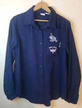 Disney Womens Shirt Blue MEDIUM Winnie the Pooh Eeyore Embroidered Polye... - £14.69 GBP