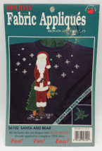 Holiday Fabric Appliques Iron-On Kit #56102 Santa and Bear Vintage 1990&#39;s - $8.90