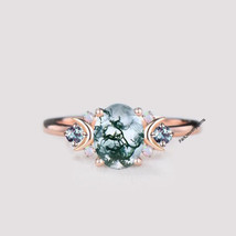 14k Green Moss Agate Ring- Women Engagement Ring- Opal Vintage Ring - £1,198.55 GBP