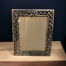 Large Roses Lattice Picture Frame Pewter Photo 7.5” x 9.5” Vintage - £31.13 GBP