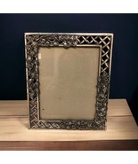 Large Roses Lattice Picture Frame Pewter Photo 7.5” x 9.5” Vintage - £31.15 GBP