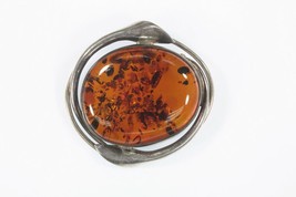 Vintage Sterling Silver Amber Brooch Pin 18.1g - £268.83 GBP