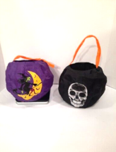 Set 2 Halloween Trick or Treat Baskets Collapsible Orange Witch Black Skeleton - £7.43 GBP