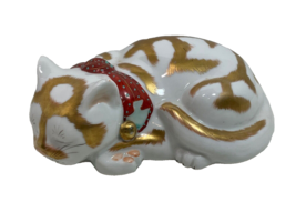 Vintage Kutani Japanese Gilded Sleeping Cat Porcelain Sculpture Hand-Pai... - $53.46