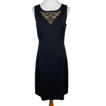 Garnet Hill Dress 10 Black Sheath Knee Length Floral Embellished Stretch Office - £31.95 GBP