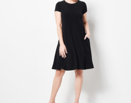 Susan Graver Liquid Knit Cap Sleeve Dress Black, Large - £27.65 GBP
