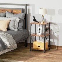 3-Tier End Table with Charging Station &amp; Adjustable Shelves, Bed Side Ta... - £39.87 GBP