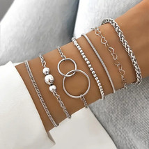 Bohemian Seven Layer Bracelet Set Adjustable Size Silver - £11.39 GBP