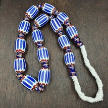 Antique Venetian Inspired African Blue Chevron, wedding cake Beads Necklace - $155.20