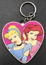 Disney Cinderella &amp; Ariel Princess Heart Shaped Rubber Keychain - 2&quot; x 2&quot; - £7.57 GBP