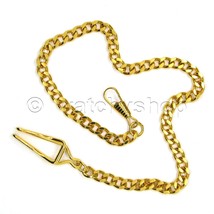 Gold Color Pocket Watch Chain for Men Albert Chain Fob Chain with Belt Clip FC18 - £11.02 GBP