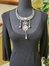 White House Black Market Small S Black Knit Tunic Dress- Necklace Set Included - £22.33 GBP