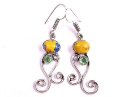 925 Sterling Silver Turquoise Gemstone Gold/ Rose Plated Handcrafted Earrings - £21.54 GBP+