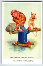 Monkey Chimp Pig Submarine Postcard Larson Wood Signed Fantasy Anthropomorphic - £14.27 GBP