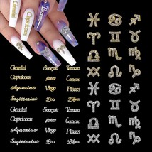 XEAOHESY 48 Pieces Gold and Silver Alloy Zodiac Nail Charms Zodiac Signs Nail St - £18.35 GBP