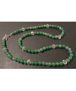 Beaded necklace, green and clear. Silver toggle clasp. 28 inches long - £19.69 GBP