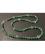 Beaded necklace, green and clear. Silver toggle clasp. 28 inches long - $25.00