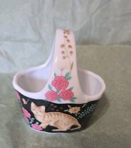 Vintage Porcelain Trinket Dish/Basket With Tabby Cat and Flowers by Action - $223.32 MXN