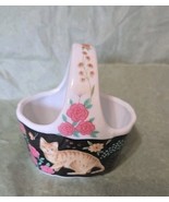 Vintage Porcelain Trinket Dish/Basket With Tabby Cat and Flowers by Action - $223.03 MXN