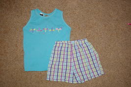 Girls Club Butterfly Tank Top and Shorts Set White Green Purple Aqua Size XS (7) - £7.10 GBP
