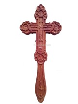 10&quot; Wooden Carved Religious Greek Orthodox Hand Blessing Cross 2 Sides Crucifix - £32.83 GBP